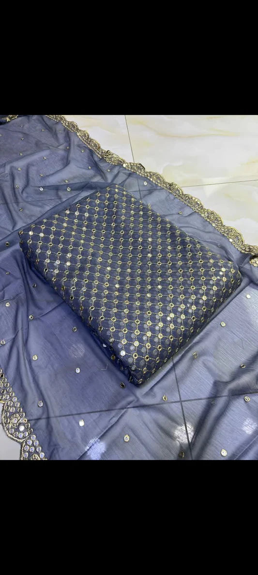 Hiba Bukhari Formal Chiffon 3pc (Grey)