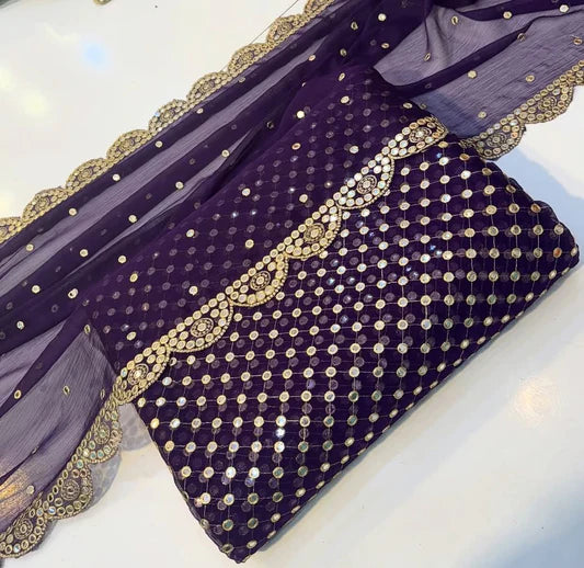 Hiba Bukhari Formal Chiffon 3pc (Purple)