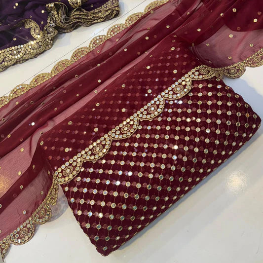 Hiba Bukhari Formal Chiffon 3pc (Mehroon)